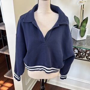 Aerie Offline Blue V-neck Cropped Sweatshirt size Large